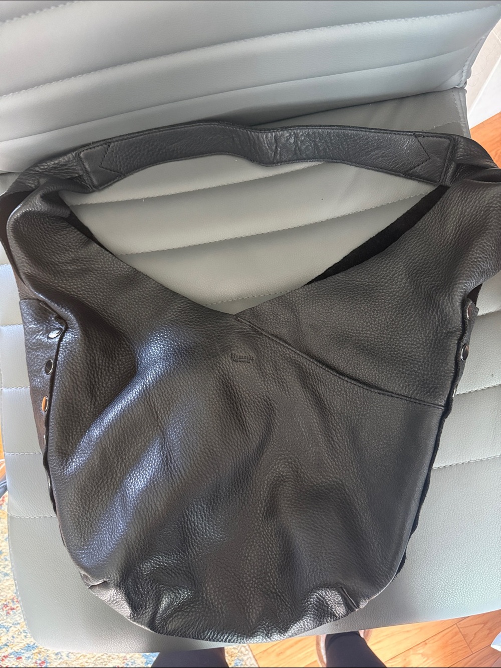 Hammitt Black Pebble Leather Hobo with Red Stitching